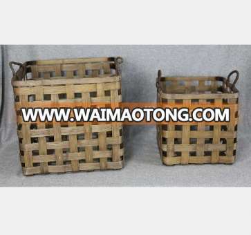 Unique hand made square empty fruit vegetable weaving bamboo basket