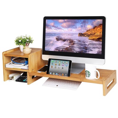 Natural 2-Tier Desktop Storageportable Laptop Table